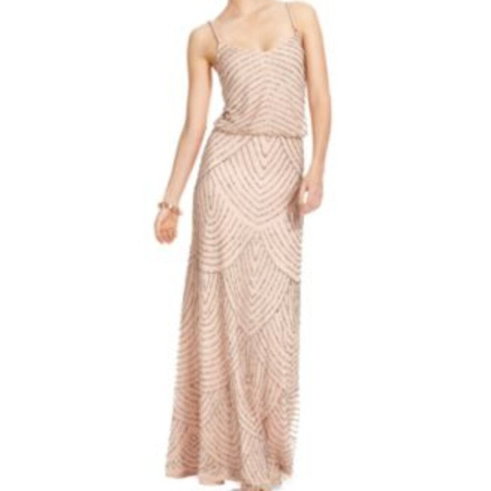 Adrianna Papel Gold Champagne Beaded Dress Maxi